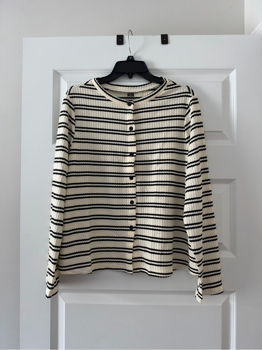 Waffle Knit Striped Button Down Cardigan